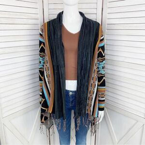Billabong Dream Chaser Aztec Southwestern Boho Fringe Hem Cardigan Sweater Small